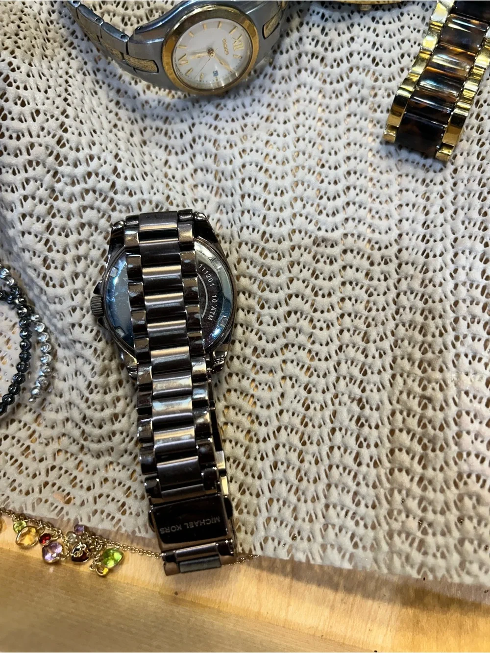 Michael Kors Brown and Gold-Tone Crystal Bezel Bracelet Watch